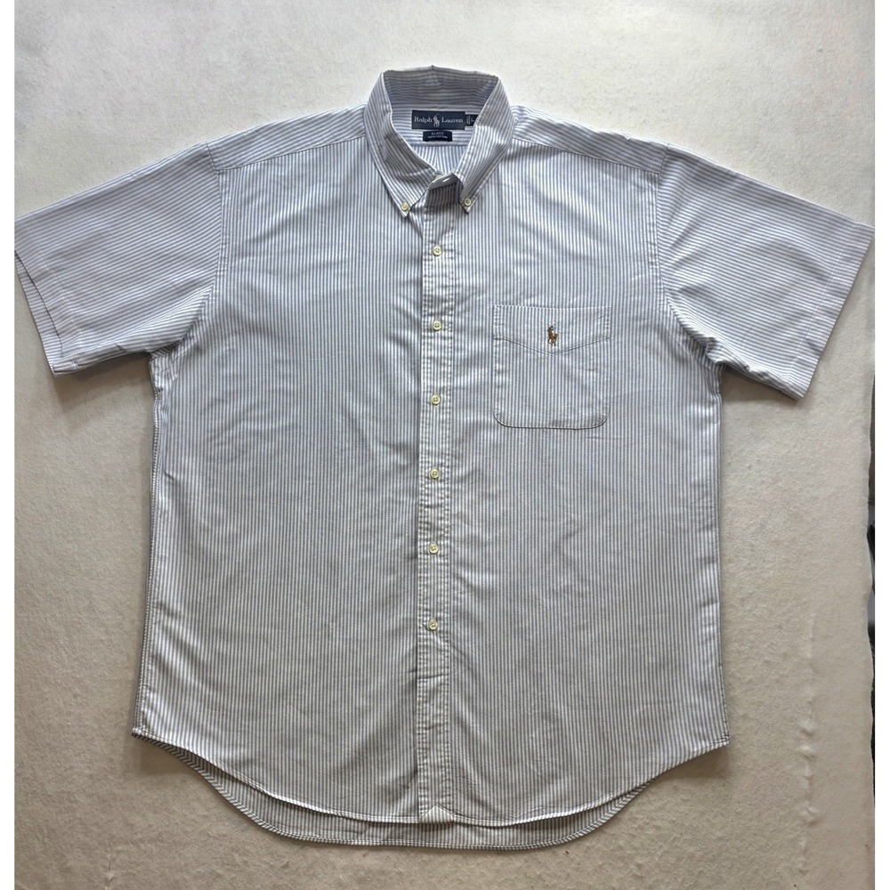 Ralph Lauren Blake Men's Light Blue Gingham Pinstripe Short Sleeve.Shirt. Size L - Picture 2 of 7